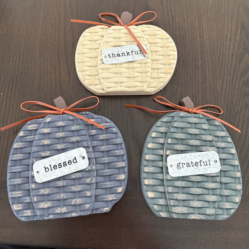 Set of Three Woven Pumpkin Decor